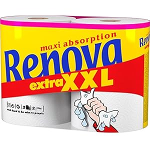 Renova Rollos de Cocina Maxi Absorption Extra XXL, 2 rollos Tamaño XXL estándar, Papel Certificado FSC
