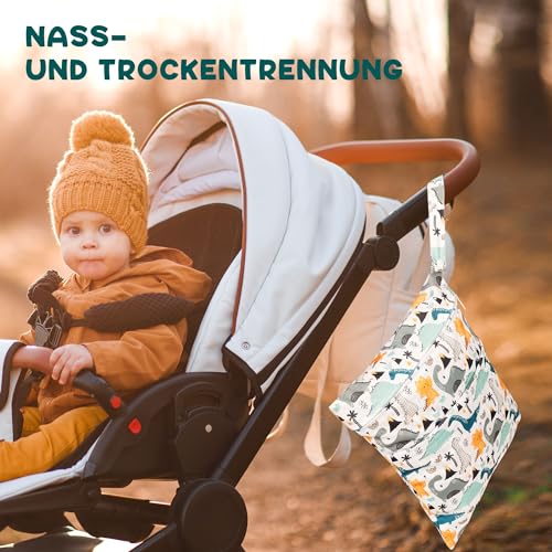 Loscarol 2 Stück Wetbag Kindergarten Groß, Nasstasche Wet Bag Windeltasche Klein, Nassbeutel Kindergarten Personalisiert for Baby Stoffwindeln (Dinosaurier)
