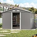 ALAULM 12'x10' Outdoor Storage Shed Outdoor Galvanized Metal Storage Shed with Sliding Door & 2 Windows, Waterproof Garden Shed for Patio,Lawn,Backyard to Store Bikes,Tools