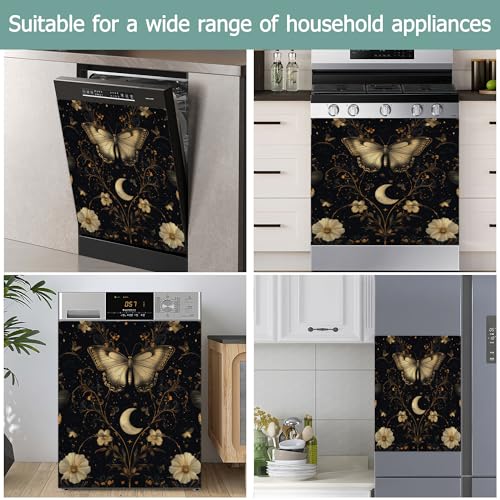 Image of Retro Butterly Refrigerator Magnet Cover,Gothic Garden Flower Washable Dishwasher Magnets Decorative Cover,Home Kitchen Decorative Dishwasher Front Panel Cover 23x26 Inch