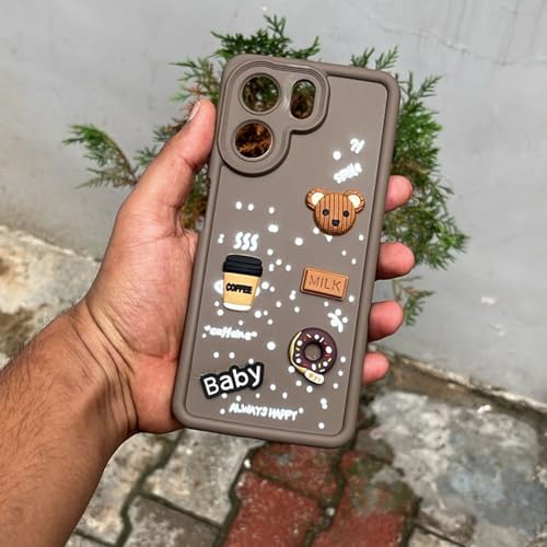 Image of Outlouders Back Cover for Oppo A5x 5G | 3D Cartoon Bear Cute Fun Silicone Full Body Protection Bumper Case (Brown)