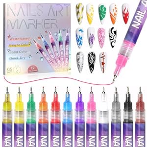 12 Color 3D Nail Art Pens Set, Nail Polish Pens Quick Dry Acrylic Nail Art Painting Pen Nail Point Graffiti Dotting Pen for Nails Art Design, Nail Art Kit for Design Beauty