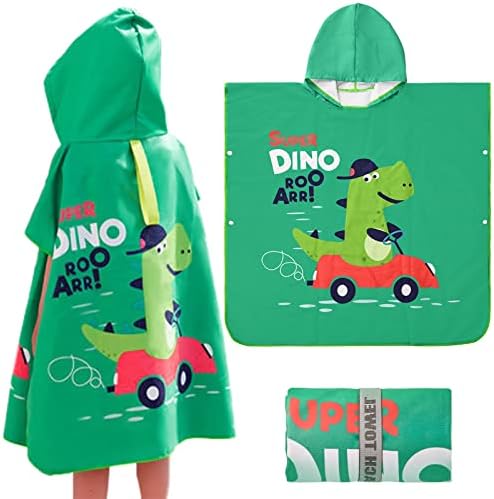 ZOOAOXO Kids Beach Towel for Boys Girls, Hooded Bath Towel Wrap, Toddler Pool Towel with Hood, 29*29 inch for 6-12 Years Kids (Little Dinosaur, 29*29 inch)