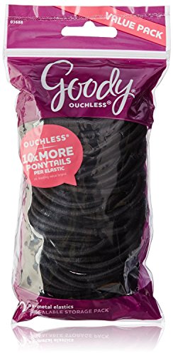 Goody Ouchless Elastic Thick, Black, 70 Count