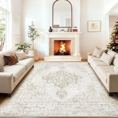 8x10 Area Rugs for Living Room, Washable Vintage Boho Neutral