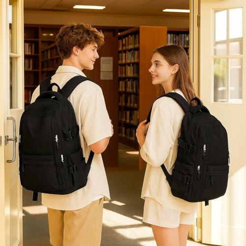 Image of Flamebird Professional Black Laptop Backpack for Men & Women - Water Resistant Business Travel Bag with Multi-Pocket Organizer - Casual Daypack for Office, College & Commute-30L