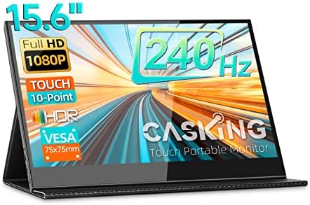 CASKING 240Hz Portable Gaming Monitor, 15.6-inch FHD 1080P,High Refresh Rate Gaming Portable Monitor Touchscreen, HDMI USB C Portable Monitor for PS5 Xbox Switch, Smart Case, VESA Mount (T4 Game)