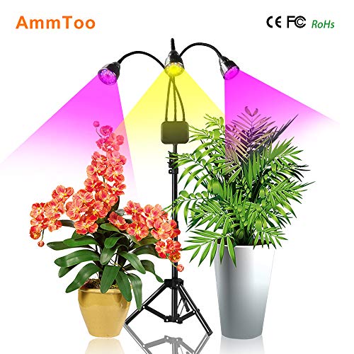 Floor Grow Lights with Stand, AmmToo Full Spectrum Tri-Head 66 LEDs Plant Lights