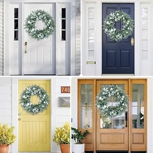 Wreaths for Front Door 26 Inch Spring Eucalyptus Greenery Wreath Handmade Summer Leaf Wreath All Season for Outside Window Wall Festival Farmhouse Indoor Outdoor Party Holiday Wedding Home Decor
