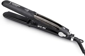 Professional Steam Straightener and Curler, Steam Hair Straightener Hair Ceramic Tourmaline Steam Flat Iron, 2 in 1 Vapor Straightening Curling Iron, LED Display Adjustable Temp, Dual Voltage