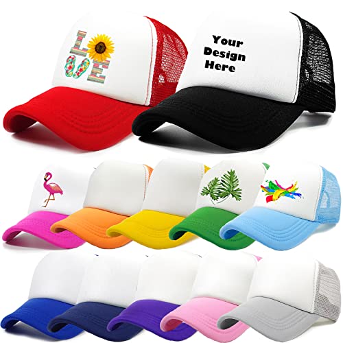Image of 12 Pack Sublimation Blank Mesh Trucker Hats Bulk, DIY Heat Press Baseball Hat Pack, Sports Outdoor Snapback Cap