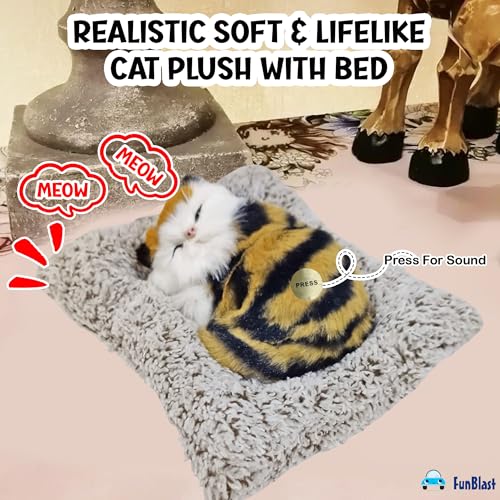Image of FunBlast Cute Sleeping Cat Plush Toy with Meow Sound, Gift for Kids, Toy Accessories for Car Dashboard (Brown+Black)