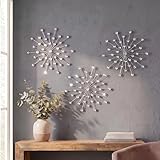 ZEXUIRU 3 Pack Silver Sunburst Wall Decor – Metal Crystal Wall Art with Sparkling Rhinestones, 14’’/18 Inch Starburst Wall Hanging Set for Living Room Bedroom Bathroom – Modern Bling Home Decorations