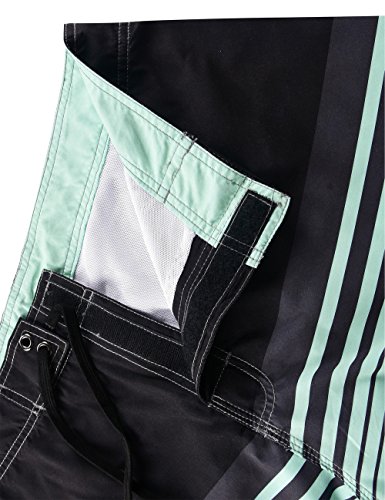 Unitop Surf Board Shorts Men Extra Long Drawstring Liner Swimming Trunks With Liner Light Green Striped-61 30 #TOP5