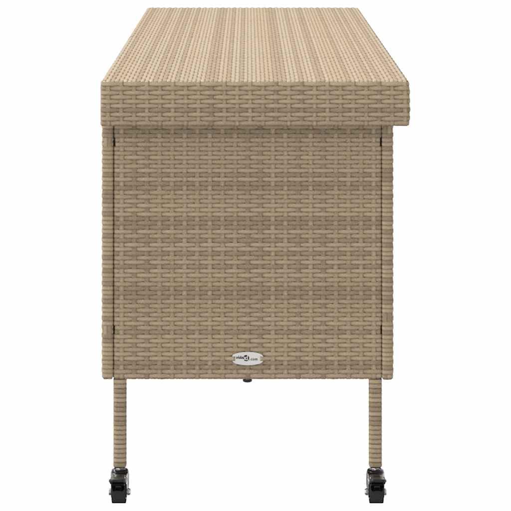 ACAGALA Gartenbox mit Rollen 160x55x75 cm, Auflagenbox aus Poly Rattan, UV-beständig, Gasdruckfeder, abnehmbarem & waschbarem Innenbeutel, Kissenbox Outdoor mit Deckel, Beige