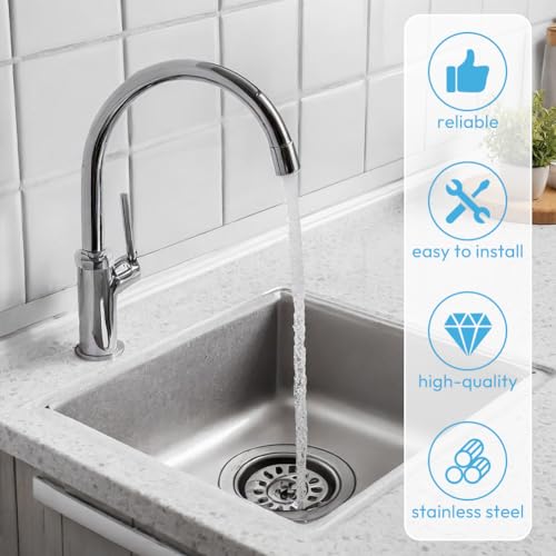 Ablaufgarnitur Spüle, Siphon Küchenspüle Edelstahl Küchenspüle Siebkorb Spülbecken Ablaufgarnitur mit Rechteck Überlauf, Spülenablauf Siebkorbventil 114mm, für Küche, Bad