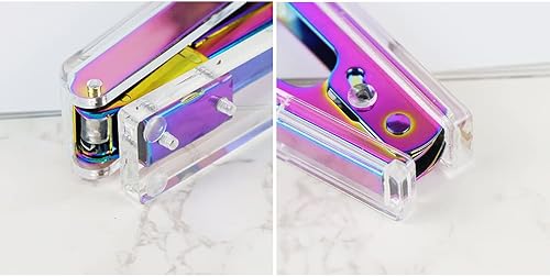 Miniatura 5 de Juego de engrapadoras de oficina, acrílico transparente metálico en tono arco iris, grapadoras manuales ejecutivas y herramienta para quitar grapas