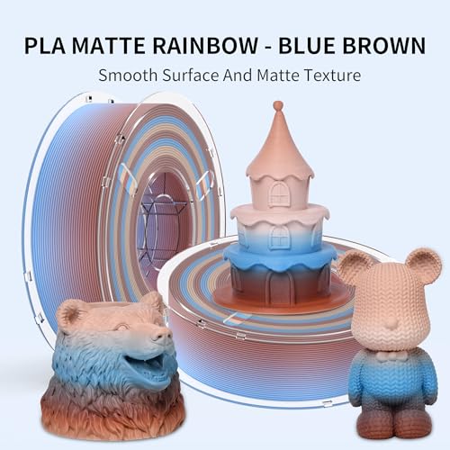 Image of RAMBERY Matte Rainbow 3D Printing Filament Fast Color Change, Multi-Color PLA Filament for Most FDM 3D Printer, 1.75mm 1kg(2.2lbs), Matte Rainbow Blue-Brown