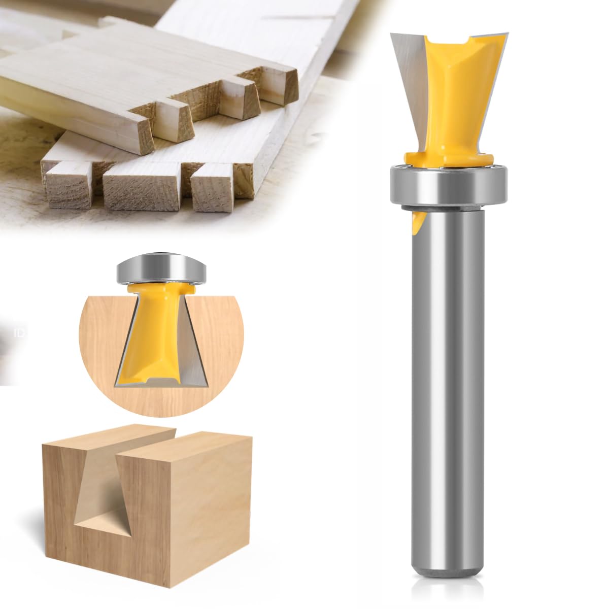 8mm Shank 1/2 inch Woodworking Router Bit Dovetail Cutter Bearing Guide Slotting Jointing Tool