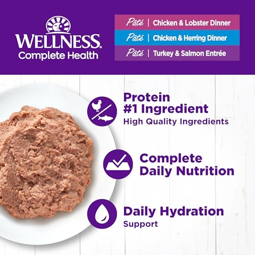 Image of Wellness Complete Health Pate Variety Pack Adult Canned Wet Cat Food, Natural, Protein Rich, Grain Free, Seafood Favorites, 3 oz, Pack of 24 Cans