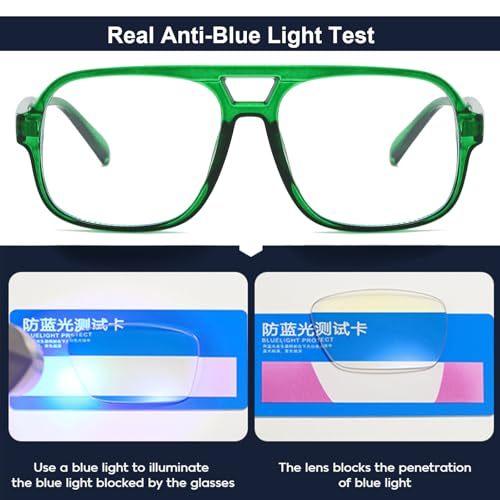 Image of Mirkcittle Retro Square Aviator Blue Light Blocking Glasses for Women Men Oversized Pilot Eyeglasses Fake Nerd Frame