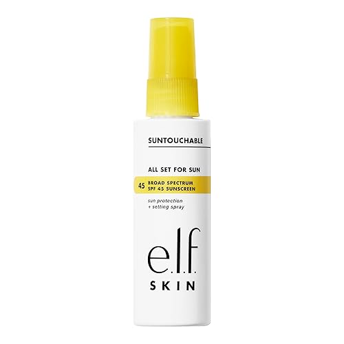 e.l.f. SKIN All Set For Sun SPF 45, spray fijador con SPF 45 para maquillaje duradero, fórmula ligera y no grasa, vegano y libre de crueldad, el