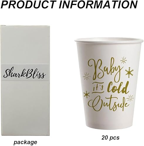 Miniatura 2 de Vasos de fiesta de invierno para baby shower, paquete de 20 vasos de papel desechables de Navidad con copos de nieve de 9 onzas para decoración de