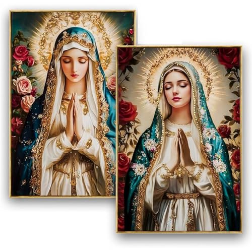 Resina DRW Set 2 quadri quadro vergine pregando glitter con cornice dorata 62 x 3 x 92 cm