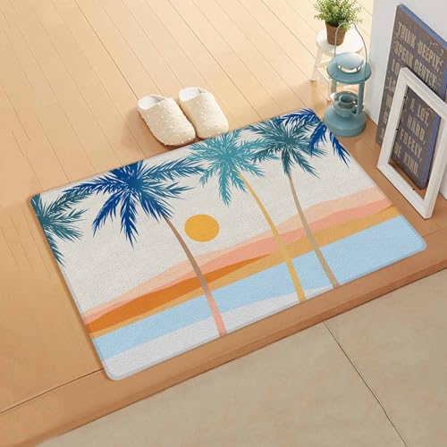 Summer Palm Tree Antifatigue Kitchen Bath Door Mat Cushioned Runner Rug,Washable Welcome Floor Sink Mat,Waterproof & Non-Slip Standing Doormat for Kitchen,Boho Geometric Contemporary Beach 18