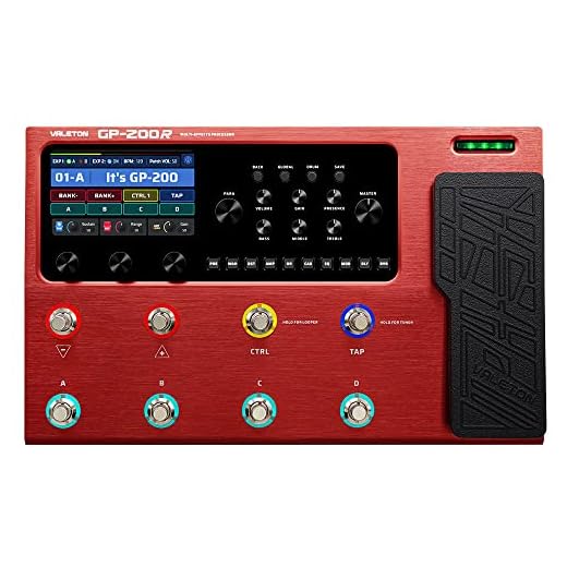 Valeton Pedal de guitarra Procesador multiefectos Amplificador de bajo de guitarra Modelado Gabinetes de infrarrojos Simulación con pedal de expresión FX Loop MIDI I/O Stereo OTG rojo GP-200R