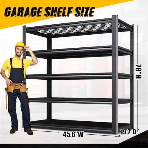 Image of 4-Pack Heavy Duty Garage Shelving for Large Storage & Garage Organization, 78 inchH x 46 inchW x 20 inchD 5-Tier Adjustable All Metal Wire Shelf for Tools, Storage Bins, Bulk Items, Warehouse & Workshop