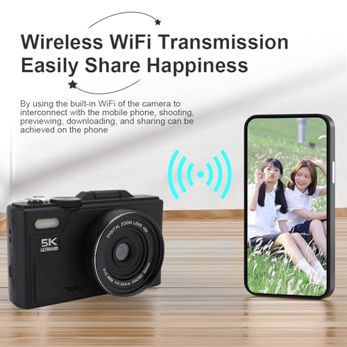 5K Digital Camera for Photography, 18X Zoom WiFi Video Camcorder Autofocus with 3 Inch Screen, 75MP Anti Shake Travel Camera for Selfie Video (128G)