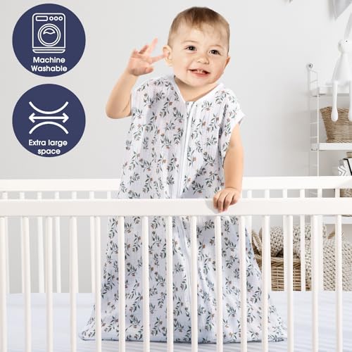 Image of BSTOPPT 2 Pack Baby Sleep Sack 18-24 Months 100% Organic Cotton Muslin Baby Sleeping Bag 2-Way Zipper Wearable Blankets (Rainbow & Leaf, X-Large), QYY24-HUA