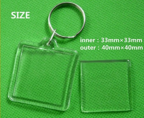 King&Pig 50Pcs Key Chains Key Rings With Transparent Clear Picture Photo Frames Can Open Keychains (Square) #TOP1