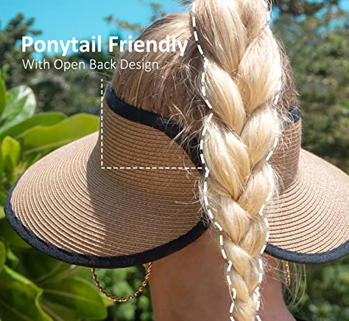 Joywant Sun Visor Hats For Women, Women's Summer Ponytail Foldable Straw Beach Hat With Upf 50+ Brown #TOP4