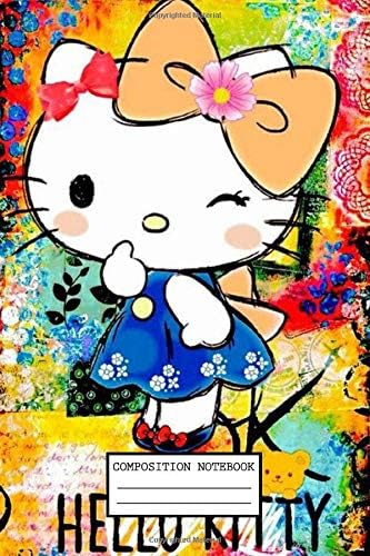 Composition Notebook: Hello Kitty Drawing Wide Ruled Blank Lined Themed Journal Paper 7.44 x 9.69 Inches 110 Pages