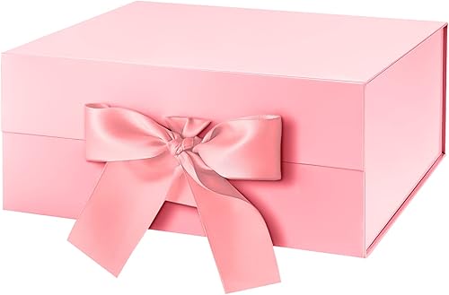 HAPPY POTATO Caja de regalo para regalos con cinta de 9 x 6.5 x 3.8 pulgadas, caja de regalo rosa con tapa, caja de propuesta de dama de honor (rosa