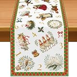 Pudodo 12 Days of Christmas Table Runner Xmas Table Scarf with Golden Rings and Three French Hens Patterns Picnic Kitchen Dining Room Home Decor