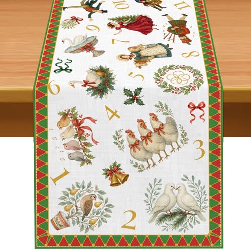 Pudodo 12 Days of Christmas Table Runner Xmas Table Scarf