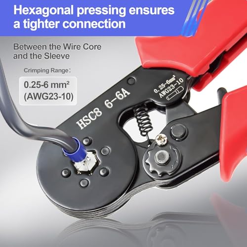 Image of COOLCOLD Ferrule Crimping Tool Kit AWG 23-7 | Self-Adjusting Ratchet Wire Crimper for Ferrule Terminals 0.25-10mm | Square Crimping Pliers for Electrical Wire Connectors Cable End Sleeves