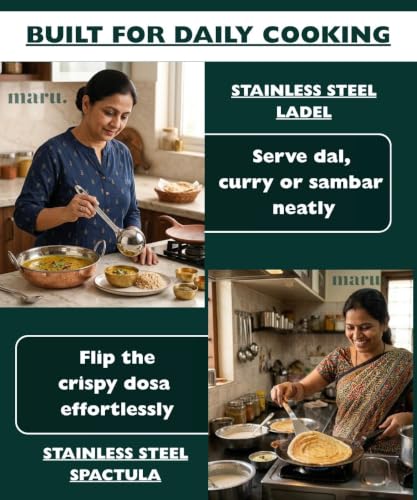 Image of MARU Stainless Steel Dosa Turner Ladle & Spatula Set for Kitchen, Ergonomic Handle, Flat Turner for Dosa /Uttapam /Roti /Paratha Durable, Heat Resistant, Easy to Clean - Essential Cooking Tool