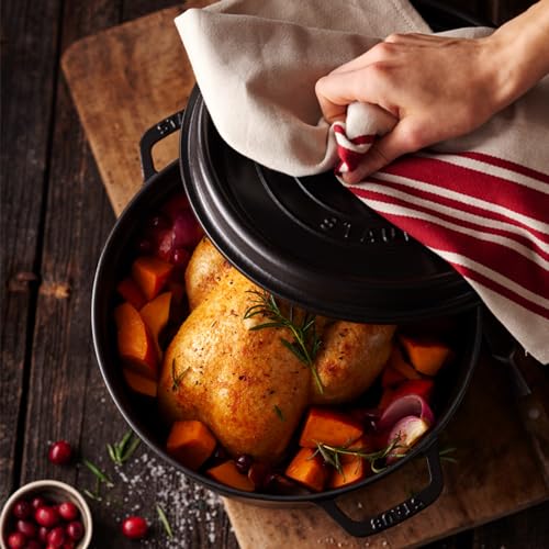Image of STAUB Cast Iron Dutch Oven 5.5-qt Round Cocotte, Made in France, Serves 5-6, Black Matte