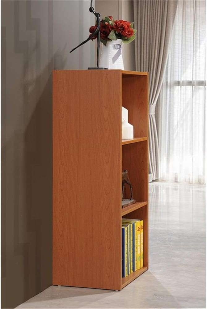 Pemberly Row 3-Shelf Wooden Bookcase, Cherry Finish, 35.67 in H x 15.91 in W x 11.77 in D, Slim Space-Saving Design, Multipurpose Storage for Office, Bedroom, Kids Room, or Living Area
