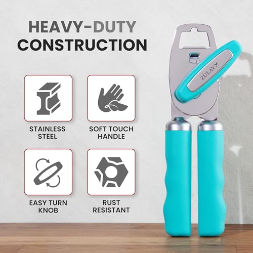 Image of Zulay Kitchen Manual Can Opener Heavy Duty Patented Stainless Steel, Aqua