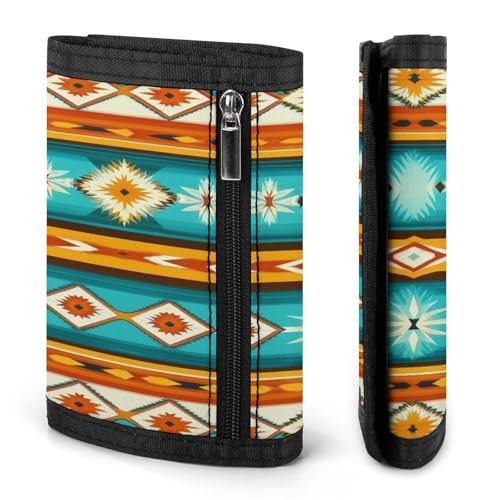 Fashion Slim Ethnic Aztec Turquoise Geometric Indiana Western Southwest Pattern Wallets for Unisex, Trifold Wallet with Multiple Card Slots And ID Holder, Fold Wallet for Travel Accessories3