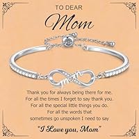 XUANPAI Silver Infinity Bracelets for Mom - Trendy Infinity Love Heart Mama Bracelet,Adjustable Cubic Zirconia Infinity Jewelry with Box,Mothers Day Gifts for Women,Happy Birthday Presents for Mother