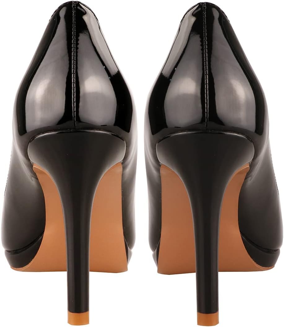 LEMUTISME Women's Patent Leather Sexy Slip On Peep Toe High Heel Dress Pumps Chic Glossy Open Toe Stiletto Heel Platform Sandals - Image 5