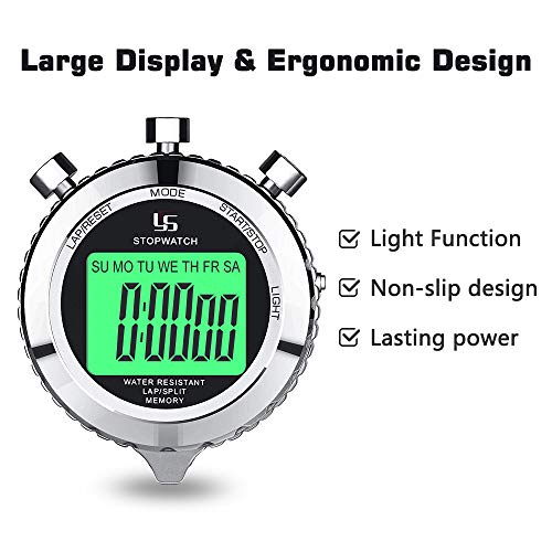 LAOPAO Cronometro, 2 Memoria 1/100 Secondi Precision con Funzione Luce e Muto Cronografo Timer per Palestra Pallacanestro Calcio Baseball Sport Outdoor