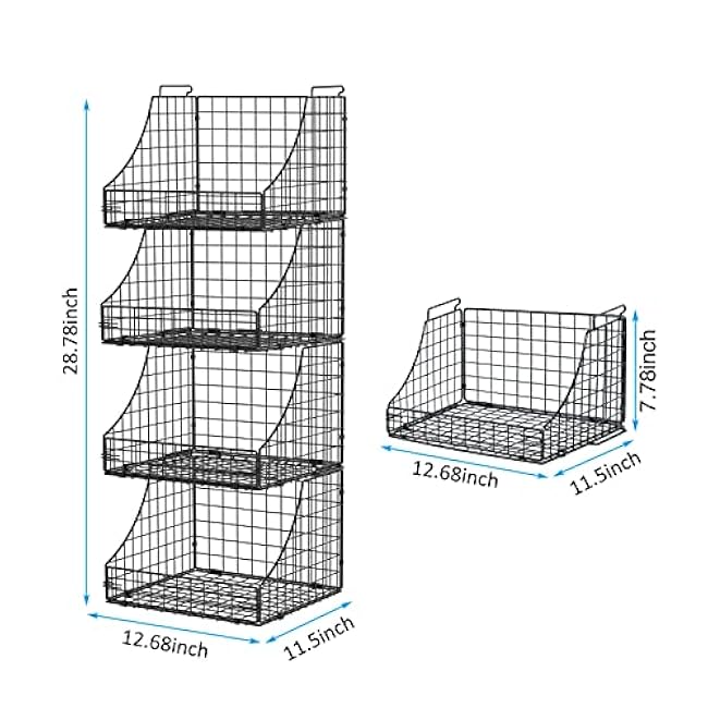 4-Pack Stackable Wire Baskets for Closet Organizers and Storage, Open Storage Bins for Clothes, Toys, and Snacks - Rustic Metal Closet Organizers and Storage Shelves in Black