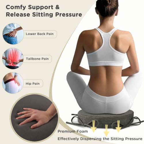 Image of AddGrace Round Bar Stool Cushions with Ties Set of 2 Non Slip Seat Cushions 12x12 Inch Washable Chair Pads Removable Washable Cover Dark Grey